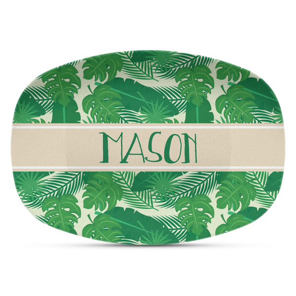 Custom Tropical Leaves #2 Plastic Platter - Microwave & Oven Safe Composite Polymer (Personalized)