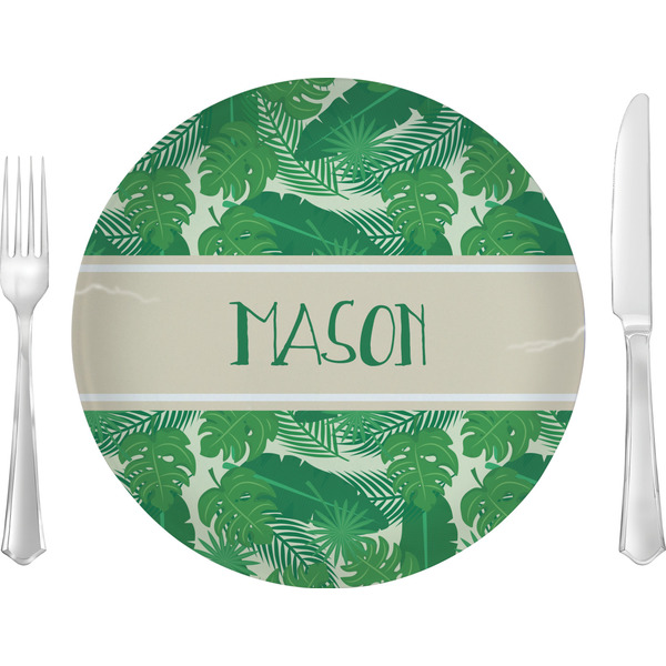 Custom Tropical Leaves #2 10" Glass Lunch / Dinner Plates - Single or Set (Personalized)
