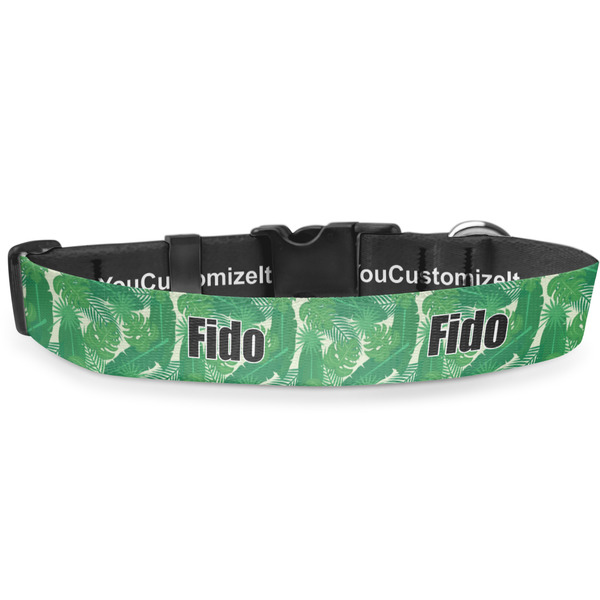 Custom Tropical Leaves #2 Deluxe Dog Collar - Small (8.5" to 12.5") (Personalized)
