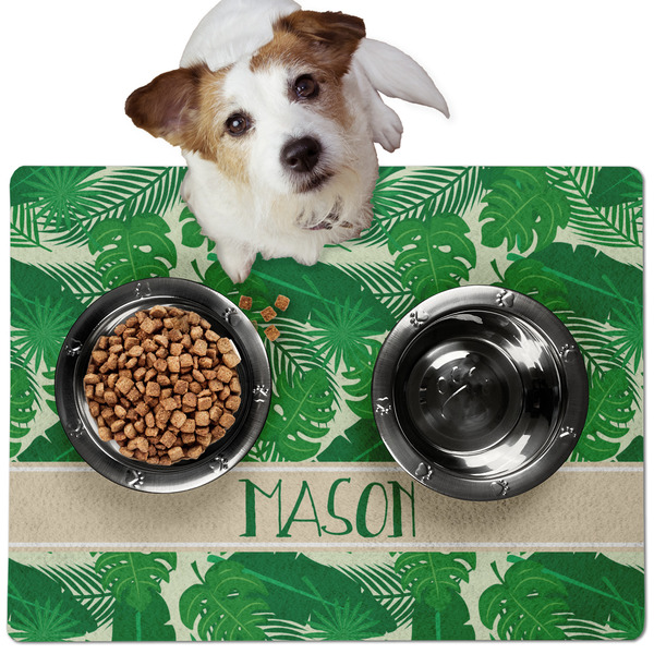 Custom Tropical Leaves #2 Dog Food Mat - Medium w/ Name or Text
