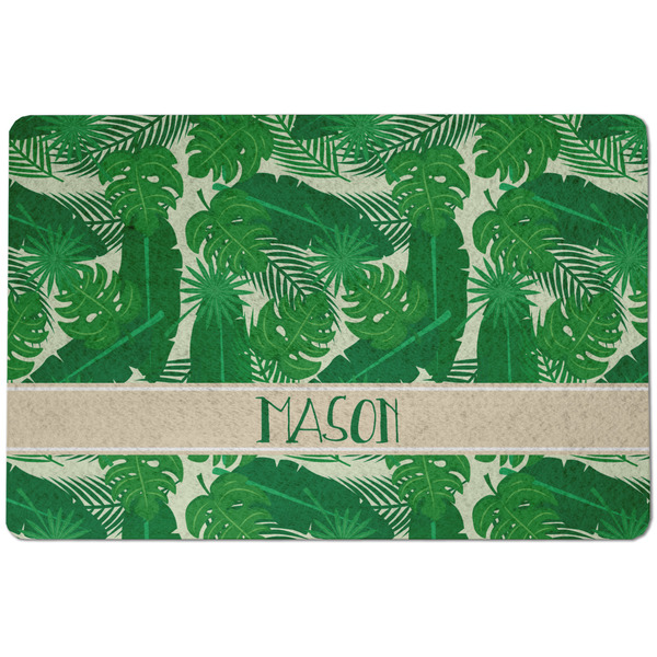 Custom Tropical Leaves #2 Dog Food Mat w/ Name or Text