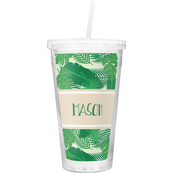 Custom Tropical Leaves #2 Double Wall Tumbler with Straw (Personalized)