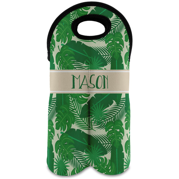 Custom Tropical Leaves #2 Wine Tote Bag (2 Bottles) w/ Name or Text