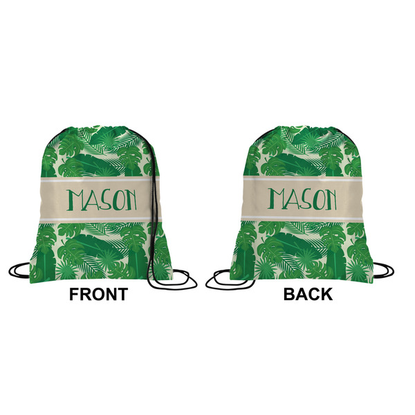 Tropical Leaves 2 Drawstring Backpack Front & Back Small
