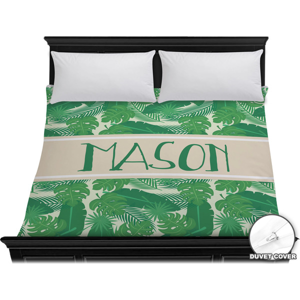 Custom Tropical Leaves #2 Duvet Cover - King w/ Name or Text
