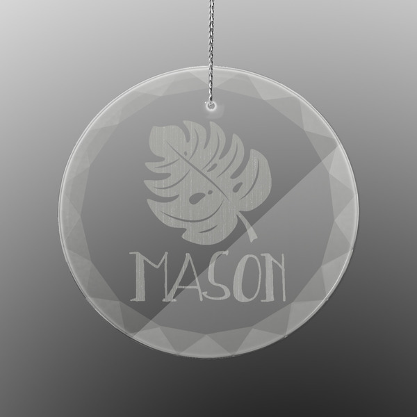Tropical Leaves #2 Engraved Glass Ornament - Round (Front)