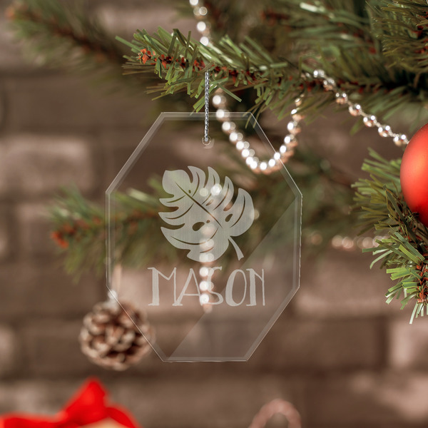 Tropical Leaves #2 Engraved Glass Ornaments - Octagon (Lifestyle)