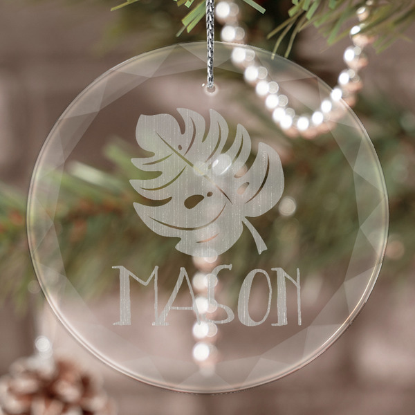 Custom Tropical Leaves #2 Engraved Glass Ornament (Personalized)
