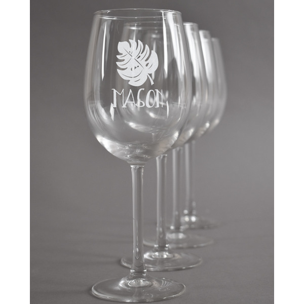 Custom Tropical Leaves #2 Wine Glasses (Set of 4) (Personalized)