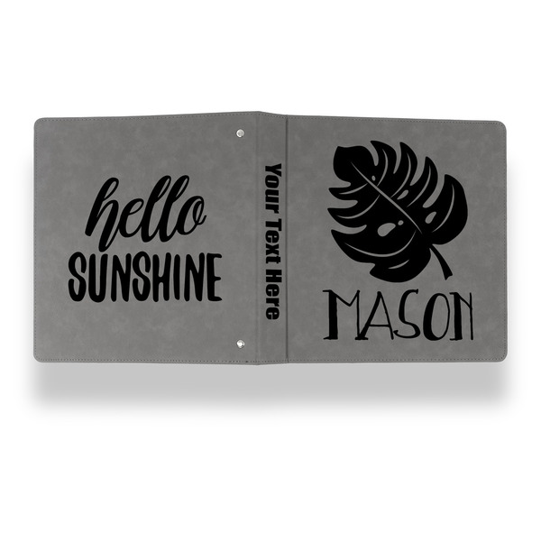 Tropical Leaves #2 Leather Binder - 1" - Grey - Back Spine Front View