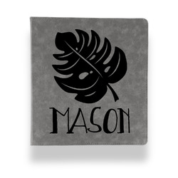 Tropical Leaves #2 Leather Binder - 1" - Grey (Personalized)