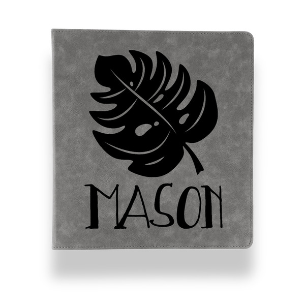 Tropical Leaves #2 Leather Binder - 1" - Grey - Front View