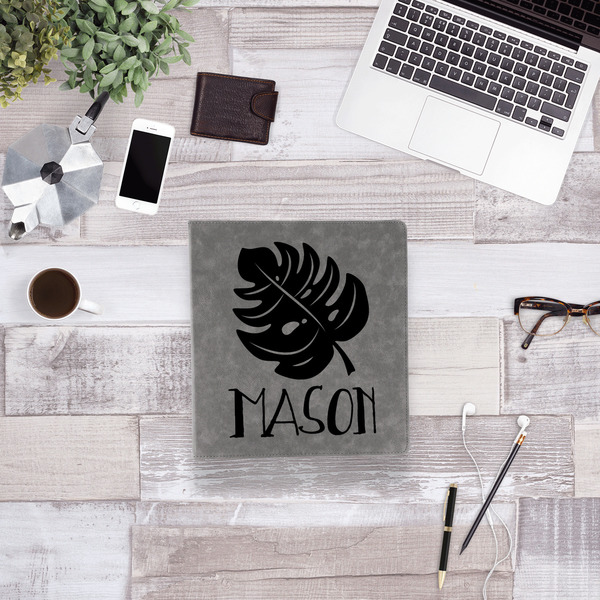 Tropical Leaves #2 Leather Binder - 1" - Grey - Lifestyle View