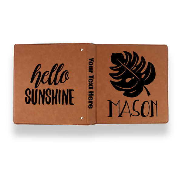 Tropical Leaves #2 Leather Binder - 1" - Rawhide - Back Spine Front View