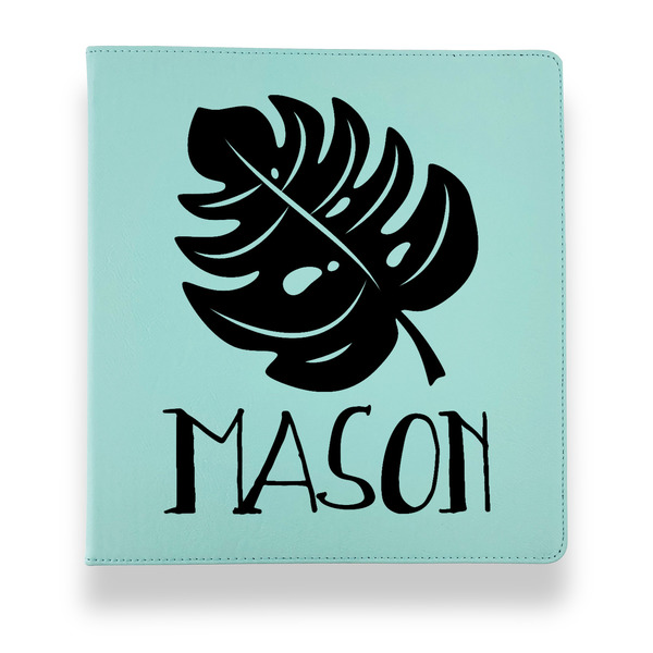 Tropical Leaves #2 Leather Binders - 1" - Teal - Front View