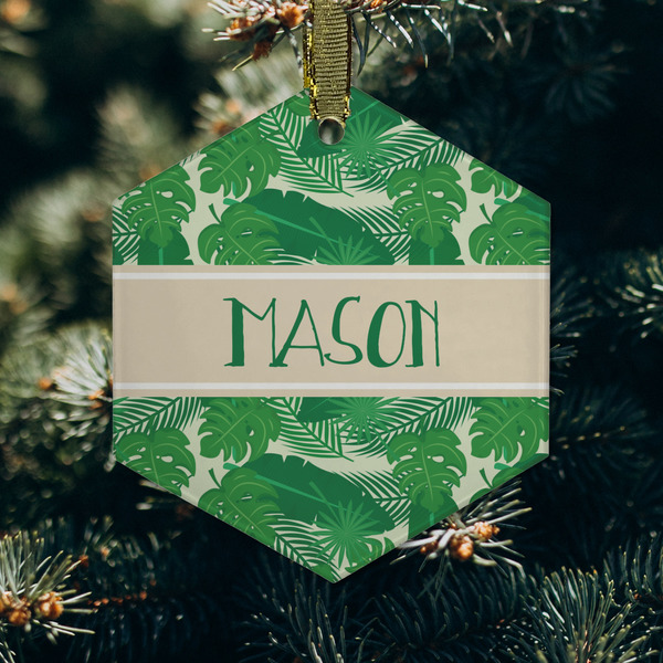 Tropical Leaves #2 Frosted Glass Ornament - Hexagon (Lifestyle)