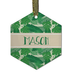 Tropical Leaves #2 Flat Glass Ornament - Hexagon w/ Name or Text