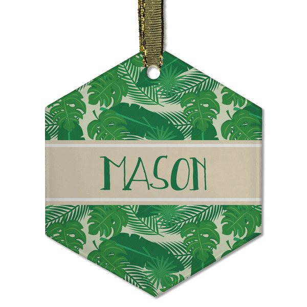 Tropical Leaves #2 Frosted Glass Ornament - Hexagon