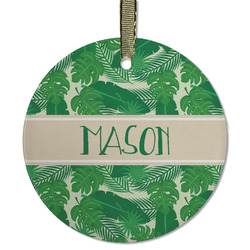 Tropical Leaves #2 Flat Glass Ornament - Round w/ Name or Text