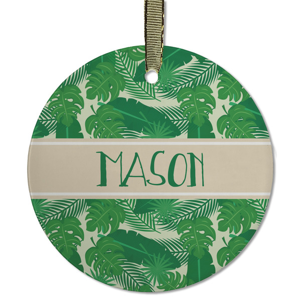 Custom Tropical Leaves #2 Flat Glass Ornament - Round w/ Name or Text