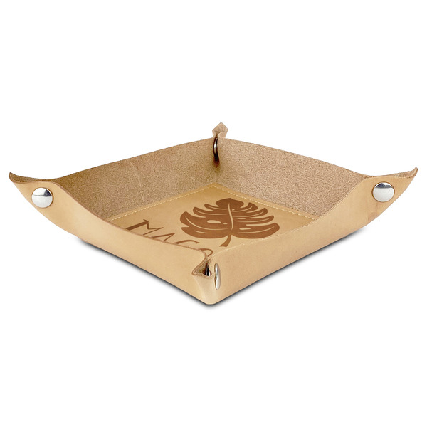 Tropical Leaves #2 Genuine Leather Valet Trays - ANGLE (folded)