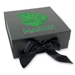 Tropical Leaves #2 Gift Box with Magnetic Lid - Black (Personalized)