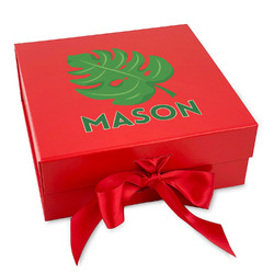 Tropical Leaves #2 Gift Box with Magnetic Lid - Red (Personalized)