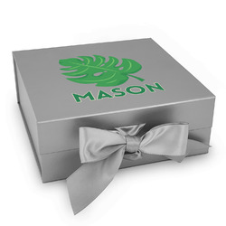 Tropical Leaves #2 Gift Box with Magnetic Lid - Silver (Personalized)