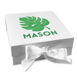 Tropical Leaves #2 Gift Box with Magnetic Lid - White (Personalized)