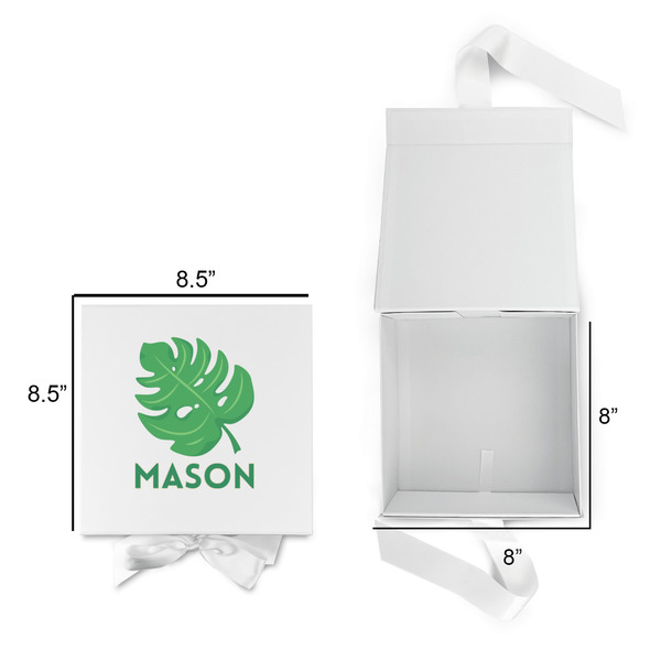 Tropical Leaves #2 Gift Boxes with Magnetic Lid - White - Open & Closed