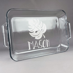 Tropical Leaves #2 Glass Baking Dish with Truefit Lid - 13in x 9in (Personalized)