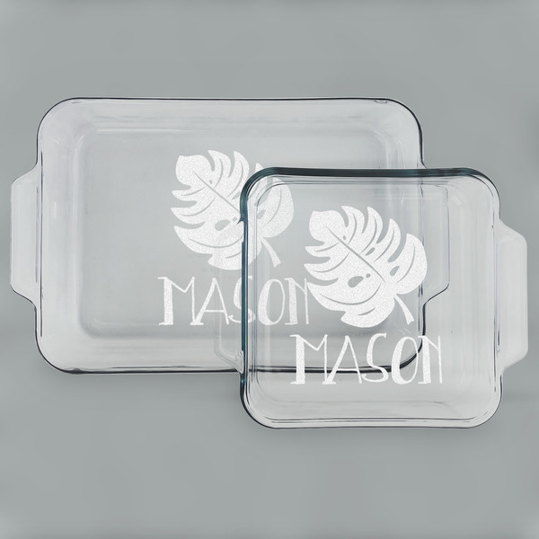 Custom Tropical Leaves #2 Set of Glass Baking & Cake Dish - 13in x 9in & 8in x 8in (Personalized)