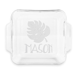 Tropical Leaves #2 Glass Cake Dish with Truefit Lid - 8in x 8in (Personalized)
