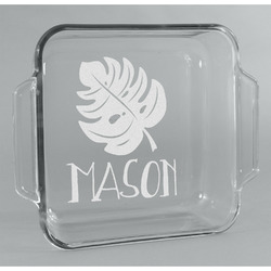 Tropical Leaves #2 Glass Cake Dish - 8in x 8in (Personalized)
