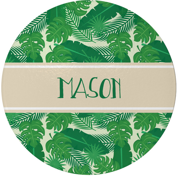 Custom Tropical Leaves #2 Round Glass Cutting Board (Personalized)