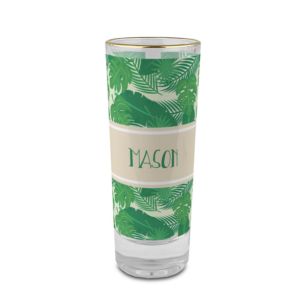Custom Tropical Leaves #2 2 oz Shot Glass -  Glass with Gold Rim - Set of 4 (Personalized)
