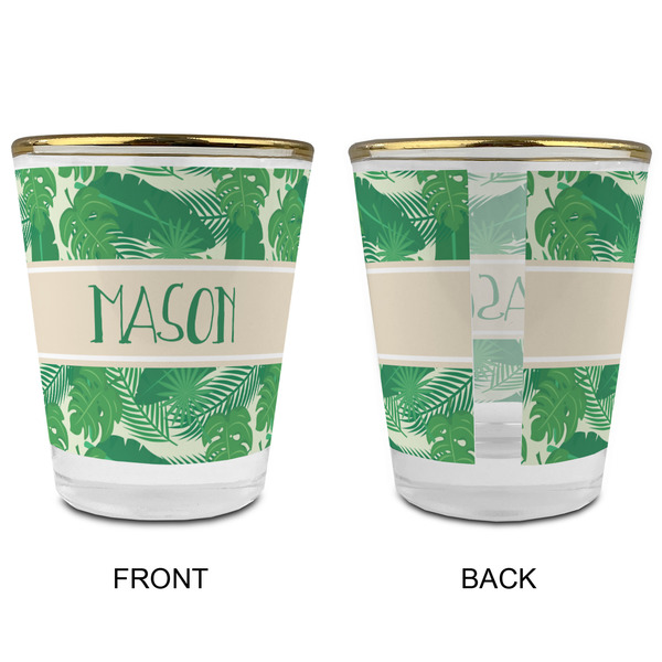 Tropical Leaves #2 Glass Shot Glass - with gold rim - APPROVAL