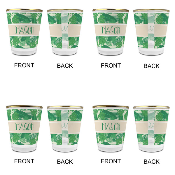 Tropical Leaves #2 Glass Shot Glass - with gold rim - Set of 4 - APPROVAL