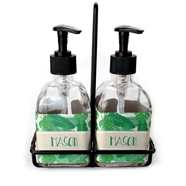 Custom Tropical Leaves #2 Glass Soap & Lotion Bottle Set (Personalized)
