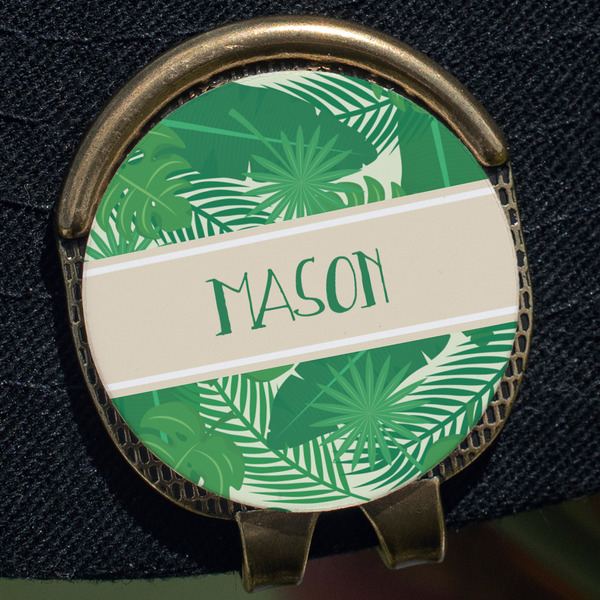 Tropical Leaves #2 Golf Ball Marker Hat Clip - Gold - Close Up