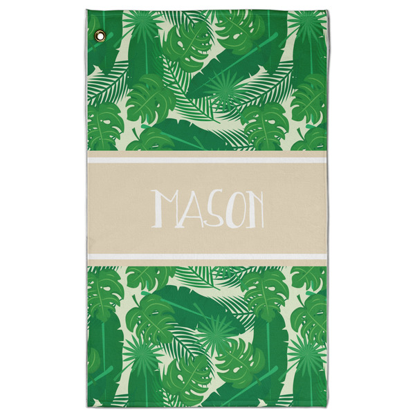 Custom Tropical Leaves #2 Golf Towel - Poly-Cotton Blend w/ Name or Text