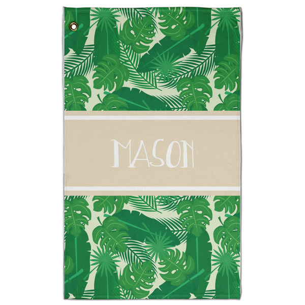 Custom Tropical Leaves #2 Golf Towel - Poly-Cotton Blend - Large w/ Name or Text