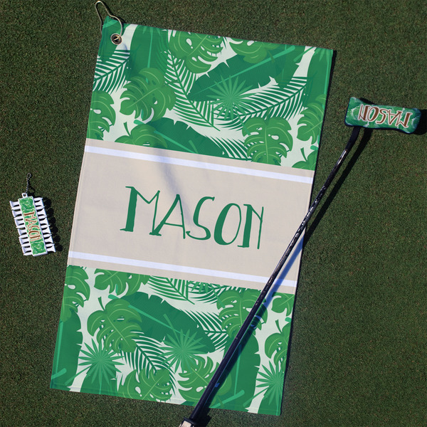 Custom Tropical Leaves #2 Golf Towel Gift Set w/ Name or Text