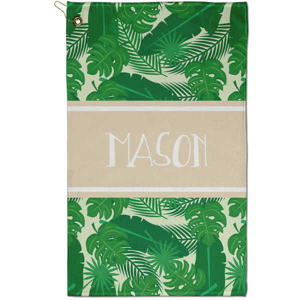 Custom Tropical Leaves #2 Golf Towel - Poly-Cotton Blend - Small w/ Name or Text