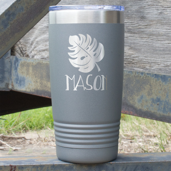 Custom Tropical Leaves #2 20 oz Stainless Steel Tumbler - Grey - Single Sided (Personalized)