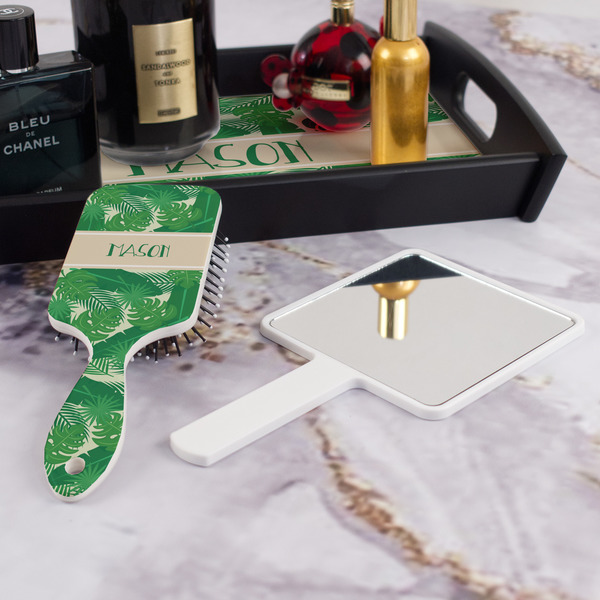 Tropical Leaves #2 Hair Brush - With Hand Mirror