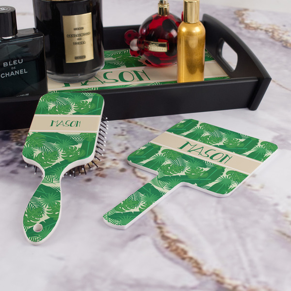 Tropical Leaves #2 Hair Brush and Hand Mirror - Bathroom Scene