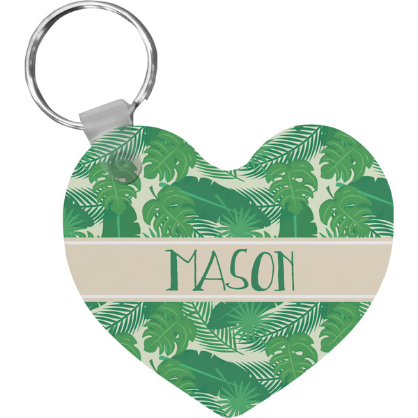 Custom Tropical Leaves #2 Heart Plastic Keychain w/ Name or Text