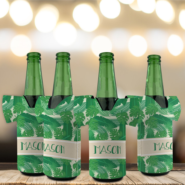 Tropical Leaves #2 Jersey Bottle Cooler - Set of 4 - LIFESTYLE
