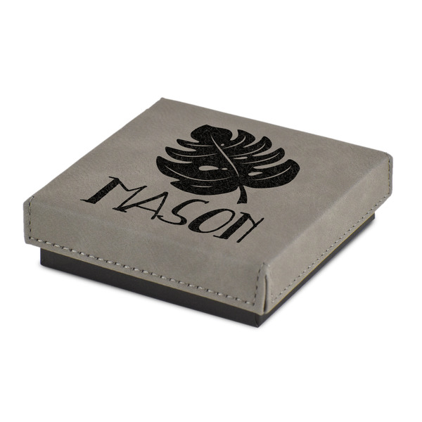Custom Tropical Leaves #2 Jewelry Gift Box - Engraved Leather Lid (Personalized)